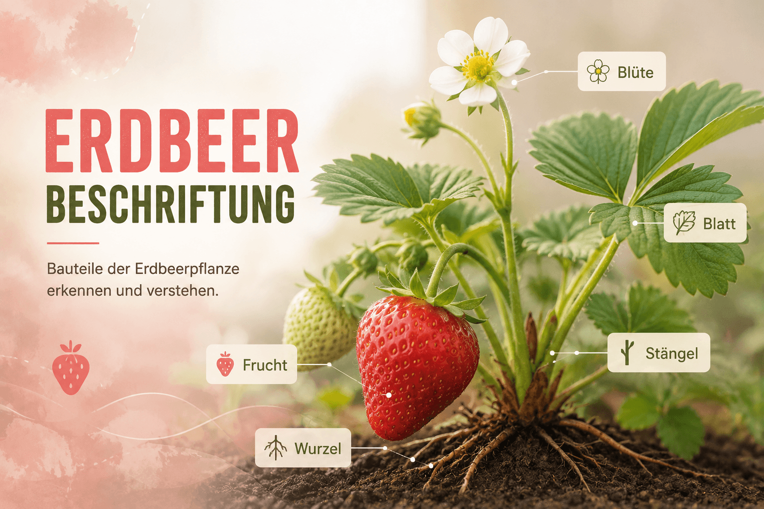 Die Erdbeerpflanze beschriften
